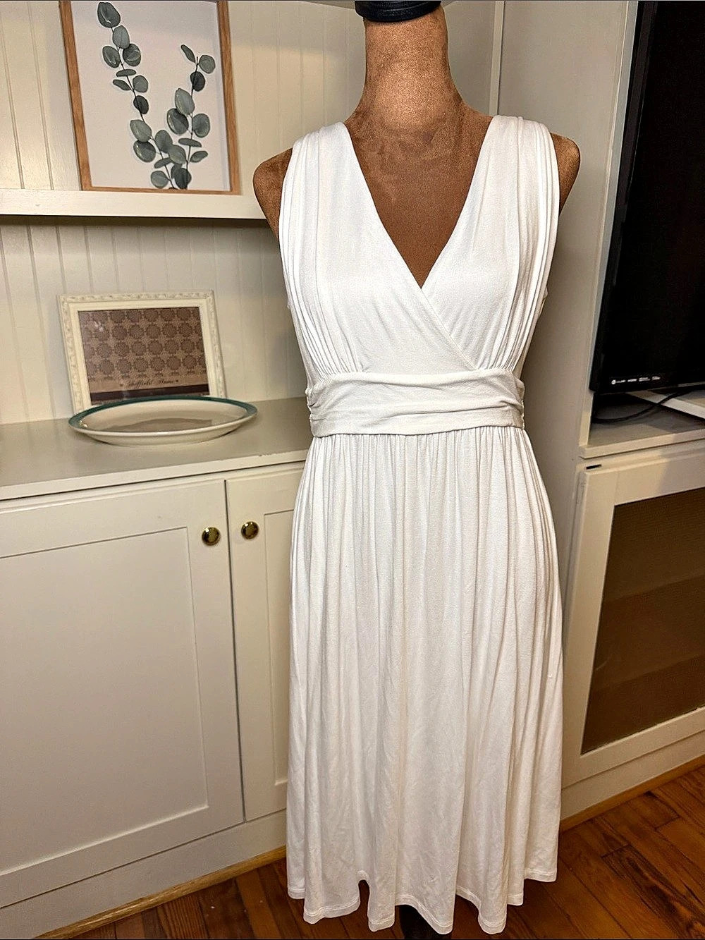 The White Company White Ruched Empire Waist Midi Dress NWT size Medium
